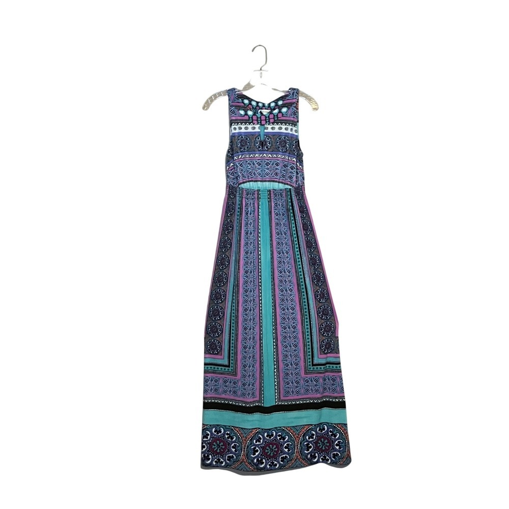 Soma  Maxi Dress Women Small Teal Purple Boho Geometric Summer  Smocked